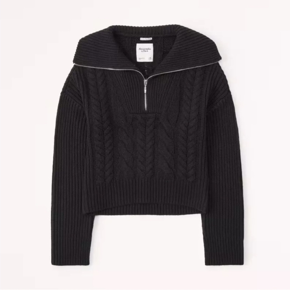 Black Zippered Cable Knit Sweater